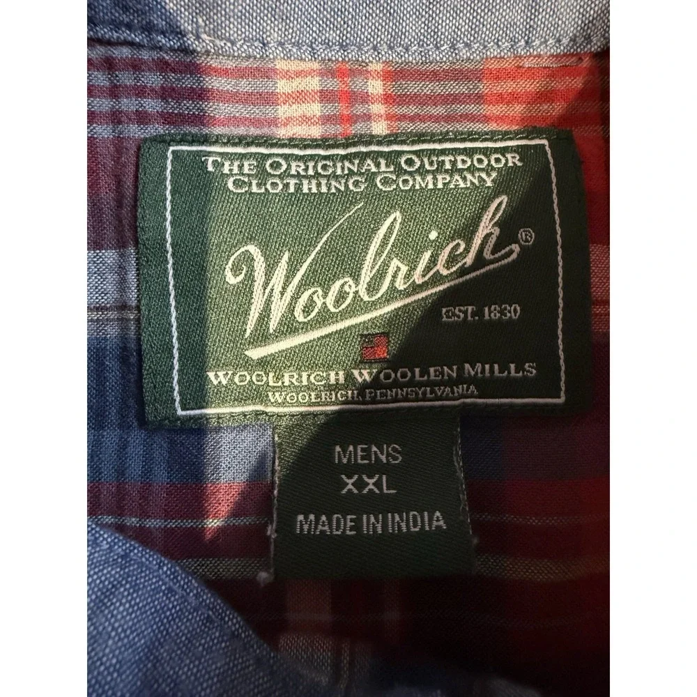 Woolrich Shirt Mens XXL Red Blue Plaid Short Sleeve Button Down 100% Cotton - Picture 4 of 8